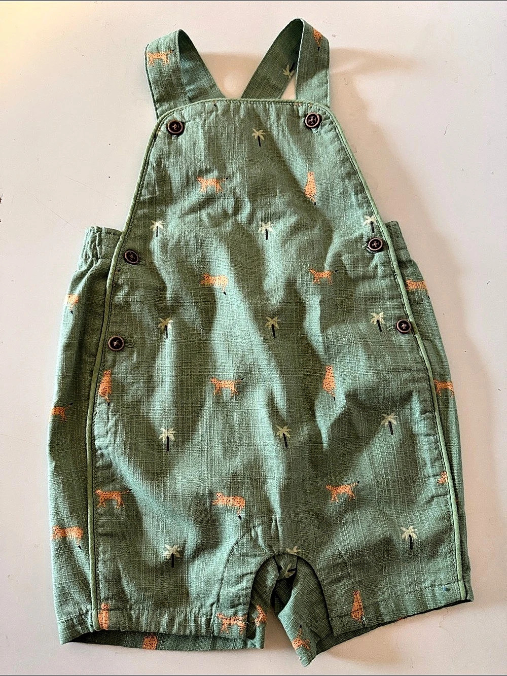 Janie and Jack Baby Cheetah Overall Green & Orange